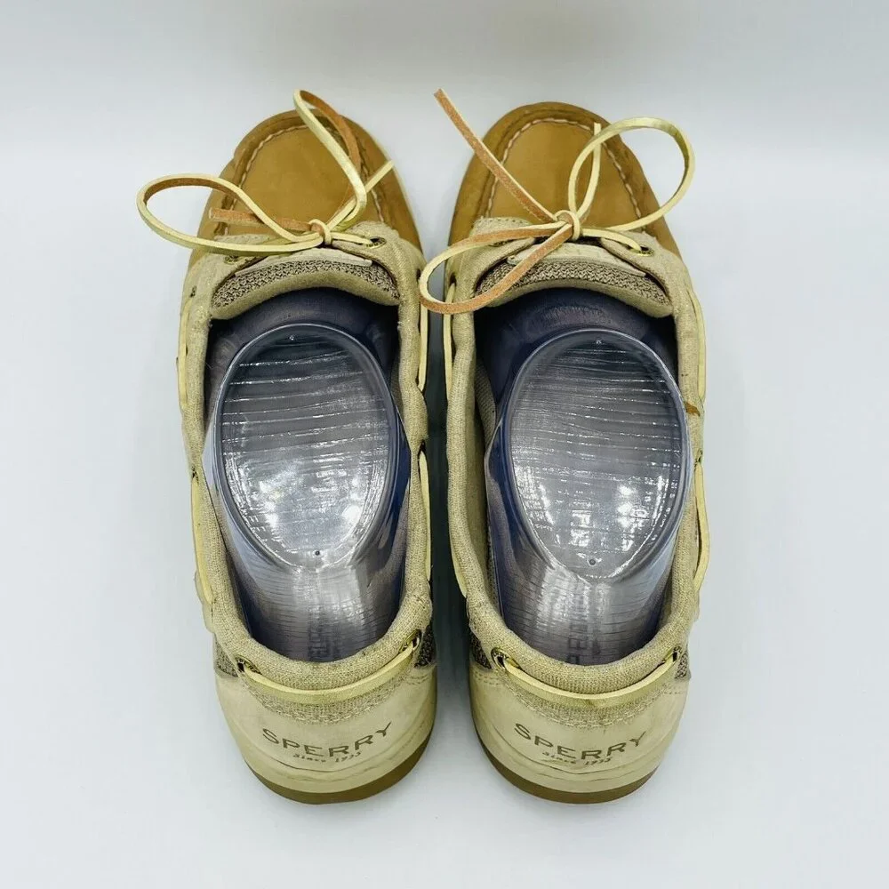Sperry Top Sider Shoes Womens Size 8 M Tan Boat Shoe Slip On Brown Leather Lace - Picture 8 of 12